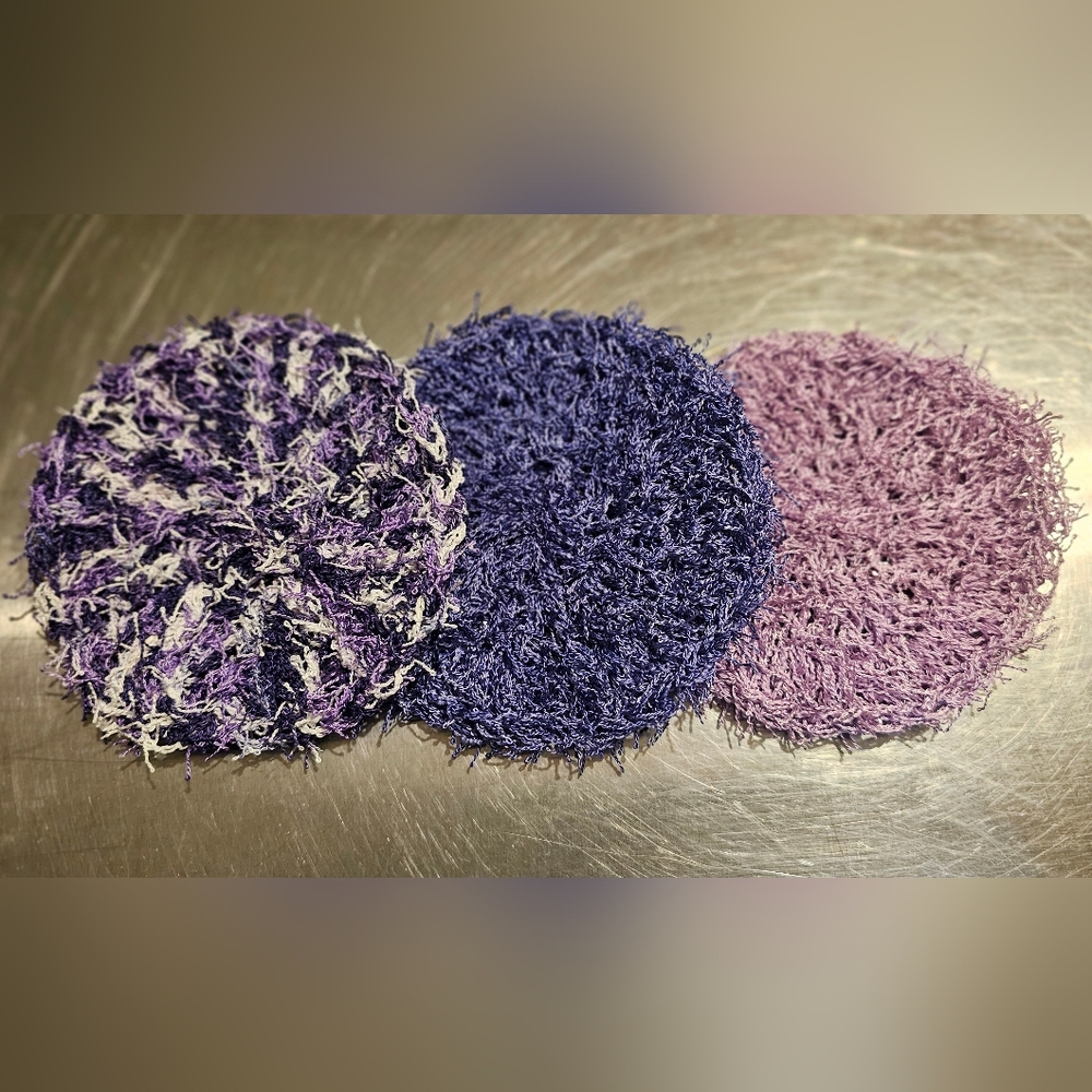 Handmade Dish Scrubby Purple Pink White Set of 3